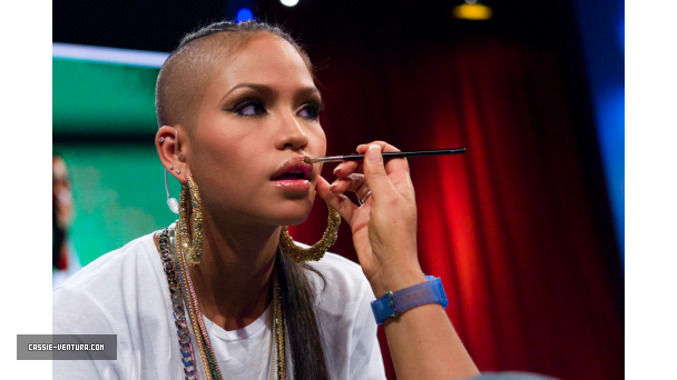 Cassie getting her make up done at 106 & Park